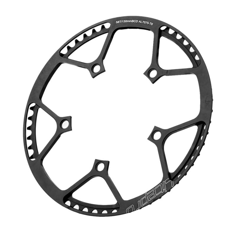 Litepro BCD130ラウンドプレートシングルディスクギア折りたたみBMX小型自転車自転車45T 47T 53T 56T 58Tチェーンホイールクランク (黒, 58T)