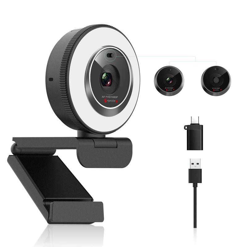 Angetube PC用ウェブカメラ、1080P/30fps USBカメラ リングライト付き、プライバシーシャッター、オートフォーカス機能、マイク内蔵、プラグアンドプレイ対応 Zoom/Teams/Skype・ノートPC・デスクト