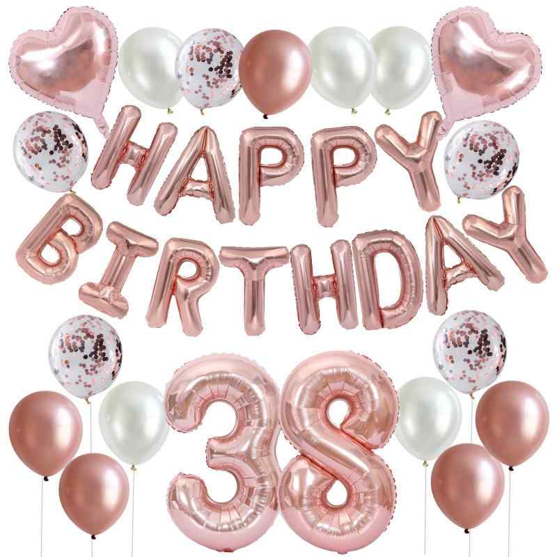 HAPPY BIRTHDAY 誕生日 バルーン 風船 飾り付け セット 38歳 数字 バルーン ローズ ゴールド ハッピーバースデー 誕生日 デコレーション 男の子 女の子 パーティー 飾りセット内容： HAPPY BIRTHDAY 文字 バルーン ローズ ゴールド x1（サイズ：約40cm) 18インチハートバルーンx2（サイズ約45cm) ローズ ゴールド風船x6（サイズ約30cm） ローズ ゴールド紙吹雪風船x4（サイズ約30cm） ホワイト風船x5（サイズ約30cm） ローズ ゴールド数字バルーンx2（サイズ：約80cm) 付属品：リボンx1　 バルーン粘着テープx60点（粘着力弱め）80cmBIG数字バルーン特別なサプライズには年齢バルーン： 一生に一度しかない年齢を特別なサプライズには年齢バルーンでより特別感を演出できます ナンバーバルーンと一緒に写真に残しておけば、インパクト抜群数字バルーンは、80cmの大きさでお祝いの場を一層盛り上げます。家族や友人と共に、心温まるひとときを演出するのにぴったりのセットです。 男性女性問わず、両親への贈り物としても喜ばれることでしょう。光沢感がありローズ ゴールド、上品とお洒落： ローズ ゴールドバルーンの種類が豊富だから、さまざまなアイテムで組み合わせ、キレイ、楽しく、祝いの場を飾り可能なります。 まだ、光沢感のローズ ゴールドメインでお洒落の雰囲気を一気になります。 紙吹雪風船も4個ありで若い人、彼氏彼女のため、旅館、ホテル部屋に簡単飾り付けます。浪漫な部屋でお誕生日演出可能なります。リボン、空気入れなどの便利アイテム付き、簡単でオシャレな飾り付けが出来： 飾りの小物も付属しており、風船を空気入れるだけで簡単でオシャレな飾り付けが出来ます。初心者でも簡単にパーティー雰囲気を盛り上げます。自宅やお店の飾りつけに活用でき： 華やかなガーランドやペーパーファンが含まれており、自宅やお店の飾りつけに活用できます。サプライズにもおすすめです。 室内だけでなく屋外のパーティーにも合うカラー。場所を選ばずバースデーのお祝いにお使いいただけます。 華やかでシックな飾りセットをお探しの方に。