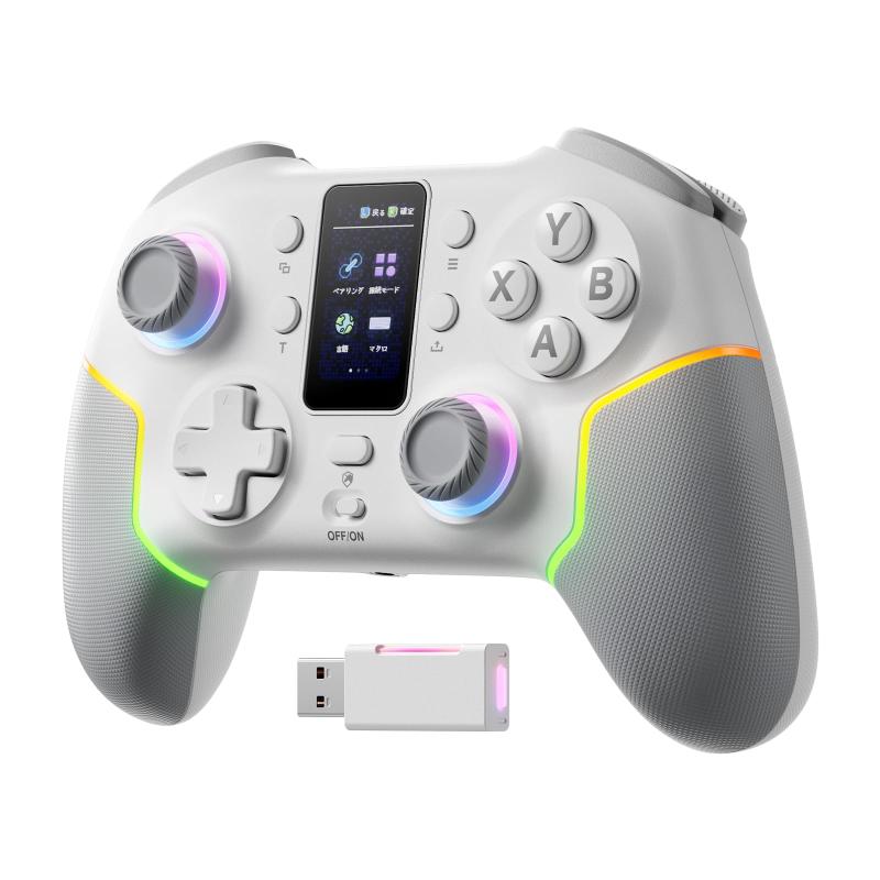 ECHTPower PC コントローラー 多機能LCD搭載 ワイヤレス 無線/有線 2.4Gレシーバー イヤホンジャック 1000Hzポーリングレート ホールスティック&amp;トリガー TURBO連射 背面ボタン付き RGBライト&amp;