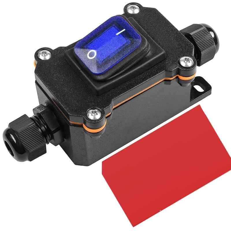 Gebildet インライン コード スイッチ IP66 防水 DPST ロッカー スイッチ、20A-12VDC /16A-24VDC/20A-125VAC/16A-250VAC、オープン 2 穴防水ボックス 2 側エントリ (ブルーLED)