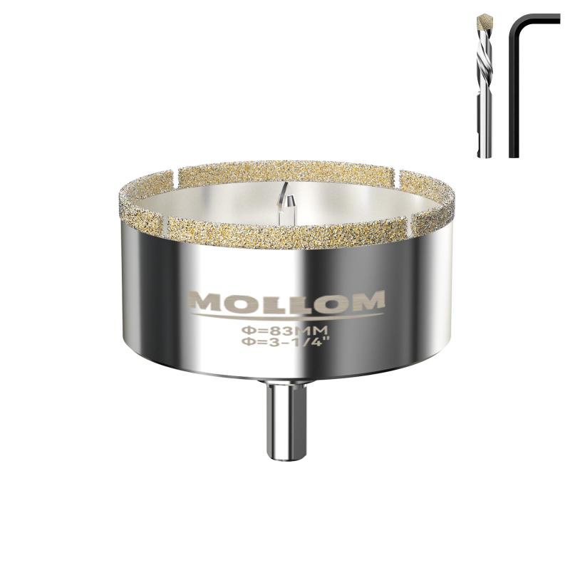 Rakuten - Mollom 3-1/4” (83mm) ダイヤモンドホールソー 1個入り、取り外し可能なガイドドリルビット2本付き、磁器タイル、ガラス、セラミック、大理石、ファイバーグラスなどの滑らかな切断用