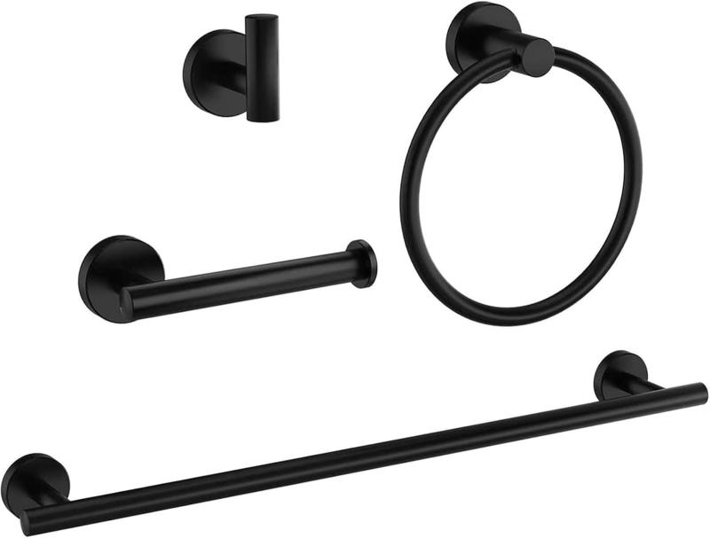 Rakuten - KWQKEM バスルームフックセット 60cmタオルバー &タオルリンク& フック& トイレットペーパーホルダー4点セット ステンレス製 防錆 防水 玄関 冷蔵庫 キッチン オフィス 浴室 お風呂