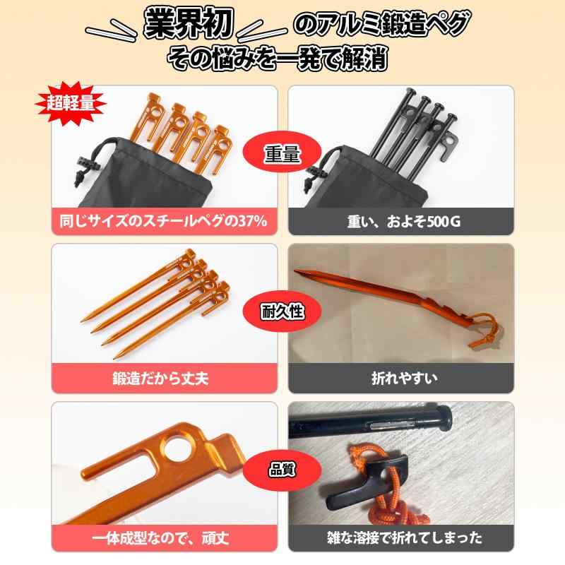 【業界初】AVOFOREST 鍛造ペグ アルミ製 ペグ キャンプペグ 20cm/25cm/30cm 4本/8...