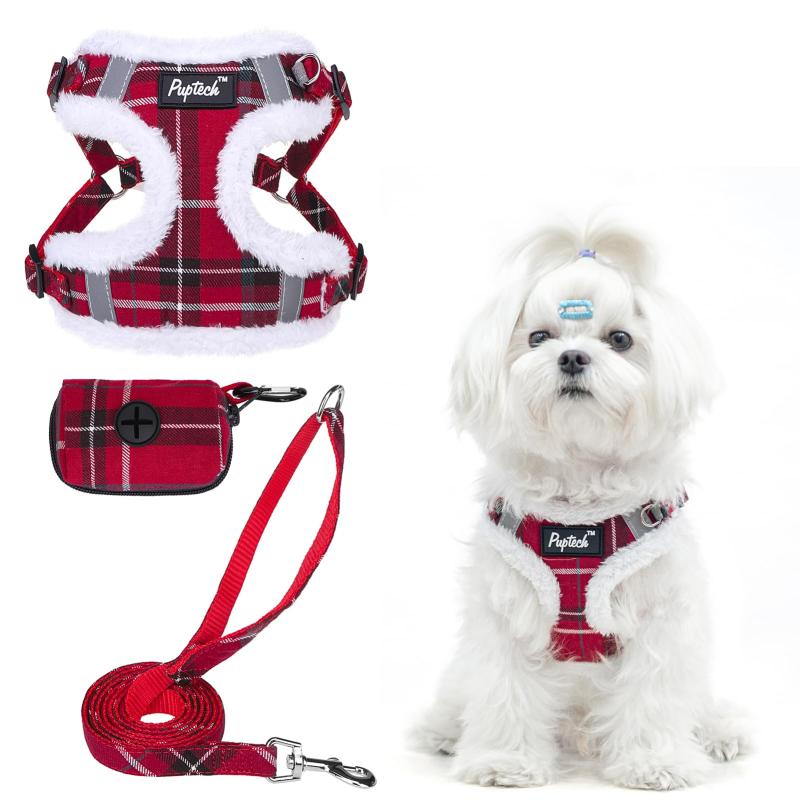 PUPTECK 犬 ハーネス リード セット 抜けない 冬 胴輪 調整可能 ソフト 柔らかい 暖かい 防寒 裏ボア 裏フリース 快適 着脱簡単 反射材付き 引っ張り防止 喉に優しい 耐久性 散歩 安全 老犬介護