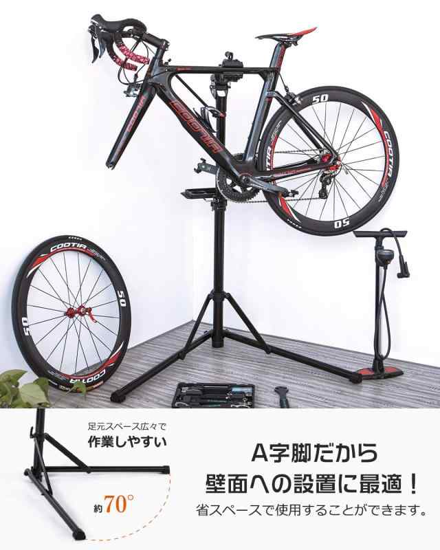 RoothouseStoreのCXWXC 自転車 メンテナンススタンド 安定感 高さ調節 角度調節 ワークスタンド 折りたたみ式 工具トレー付 軽量 コンパクト 収納、持ち運びに便利 ブラック （RS-100）｜アングル2