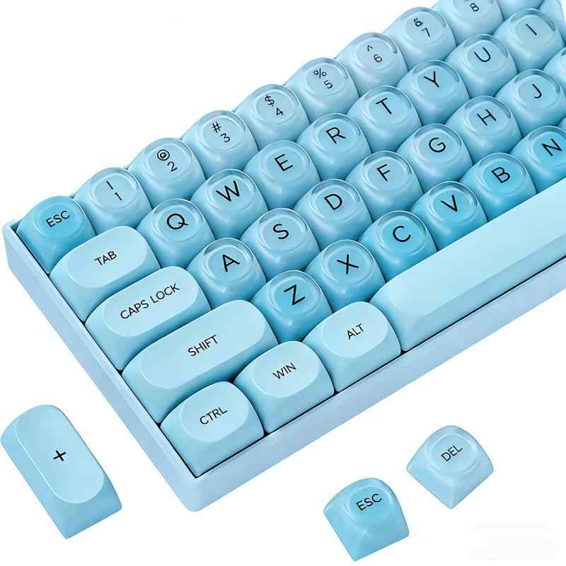 132キー PBTキーキャップ、ブルー Jelly Keycap、Foundation キュートな透明ダブルショットキーキャップ、MOAプロファイルキーキャップセット US配列、61/64/87/104/108 Cherry MXスイッチ搭載メカニカルキ