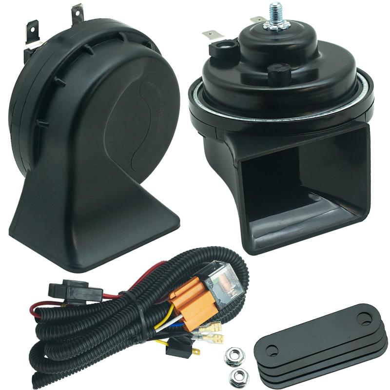 NEOGET 車用ホーン12V リレー配線ハーネス付き 二股分岐デュアルクラクションキット 120dB オートバイや車に適しています (汎用ホーン+リレーハーネス)用途: ホーンリレーキットは、ホーン用の新しい車両回路を提供したり、シングルホーンをデュアルトーンホーンにアップグレードしたりするために使用されますリレー機能: 車両回路で2つのホーンが正常に動作しないことがあります。リレーを使用すると、低電流スイッチ信号が高電流ホーンを駆動し、ホーンが正常に動作し、ホーン音の明瞭さと一貫性を確保できます高品質のリレー: この 12V リレーは銅コイルと銀メッキ接点を備えており、より安定して長い耐用年数を実現するためにグールでシールされています安全の爆音: クラクションのシェルはABS素材で作られており、音響設計によるエコー構造により、低音ピッチが強力になり、深いピッチが浸透し、混雑した交通での運転の安全性が向上しますパッケージ内容: 410Hz低音ホーン x 1、510Hz高音ホーン x 1、リレー配線ハーネスキット x 1、取り付けアクセサリ x 1