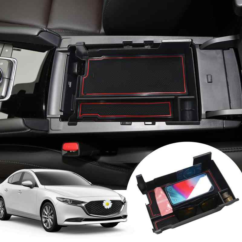 Rakuten - SHAOHAO 新型 マツダ3 コンソルボックス マツダ3 コンソールトレイ センターコンソーボックス 小物入れ ラバーマット付き 簡単取り付け 耐摩擦 耐汚れ マツダ3 内装パーツ アクセサリー 赤