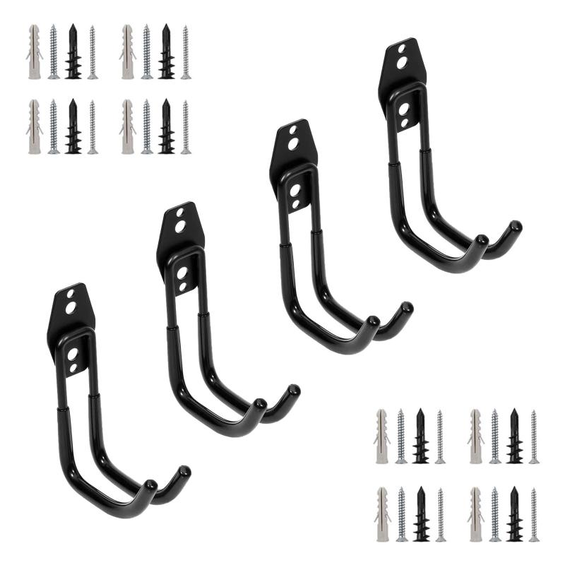 Namioka 壁掛け l字 グランドフック ガレージ フック 倉庫 金具 ツール スノーボード 自転車 ランドセル ベルト レンチラック ホース 収納 石膏ボード 鉄板吊り 波板取付 黒の4ピーススーツ (J