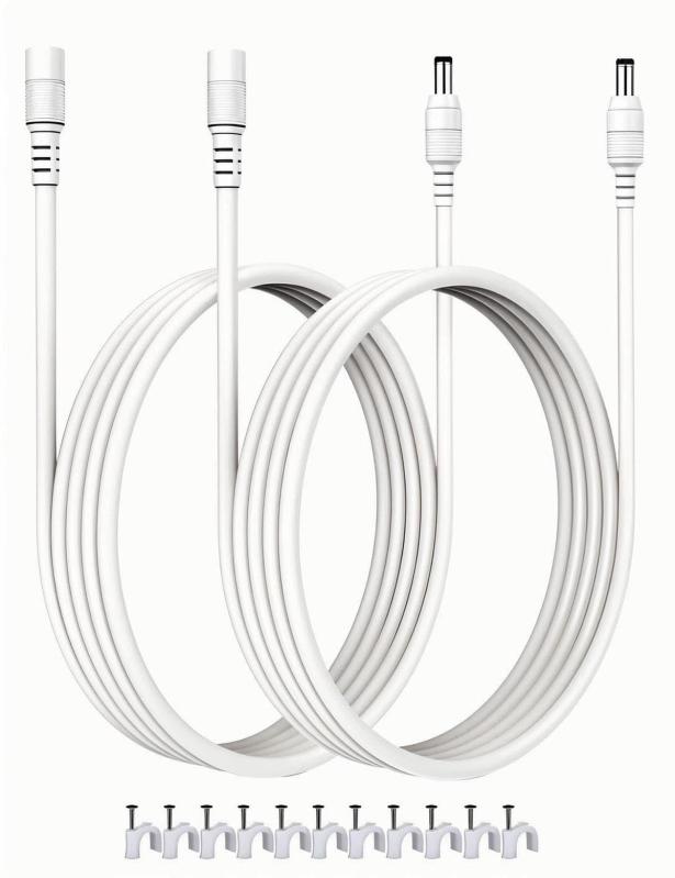 VOLTKARE 12 V DC 延長ケーブル、18AWG銅芯，5.5 x 2.1 mm プラグオンソケット、LED ストリップライト、IR イルミネーター、Tapo WiFi IP カメラ、5-3 6 ボルトアダプター電源 (white, 10M*2)
