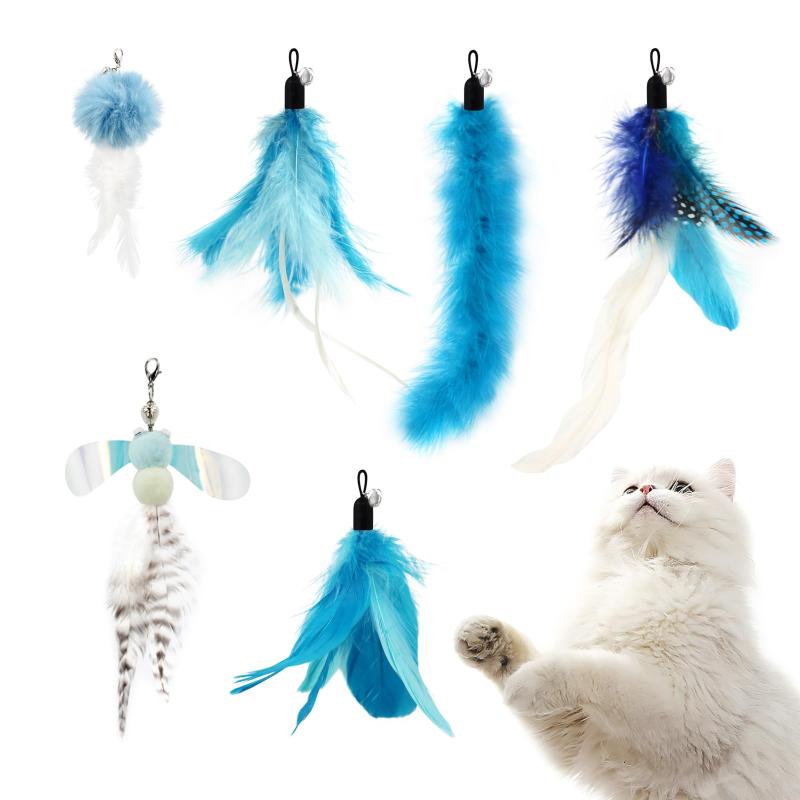 SONGWAY 猫おもちゃ ねこじゃらし 羽 昆虫 ふわふわ 交換用羽根 ブルー系 猫用