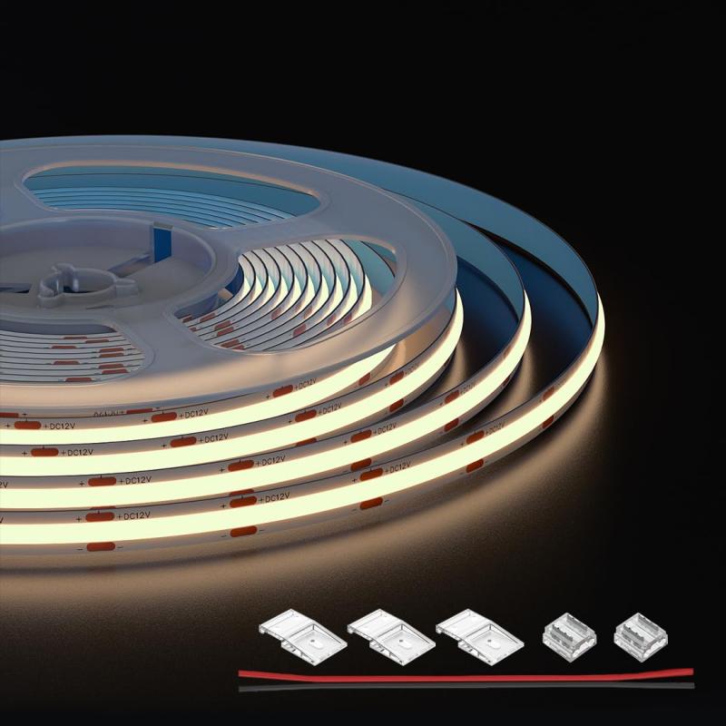 FCOB COB LEDテープライト 480LEDs/m 5M 昼白色 4000K フレキシブル 高密度 幅8mm ストリップライト DC12V 9W/m 調光可能 変形可能 切断可能 寝室 キッチンホーム 屋内装飾 エネルギー 非防水 CRI>9