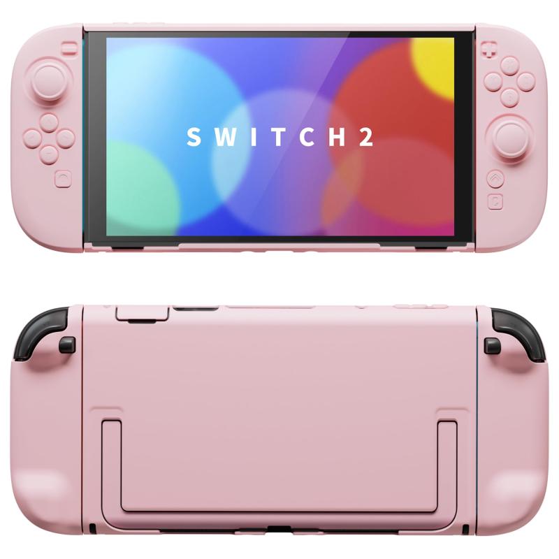 PlayVital Switch2対応保護ケース switch2背面キックスタンド使用可能ハードカバーケース 着装したままドック対応 キズ防止 耐衝撃 サムグリップ＆ボタンキャップ＆ステッカー付属