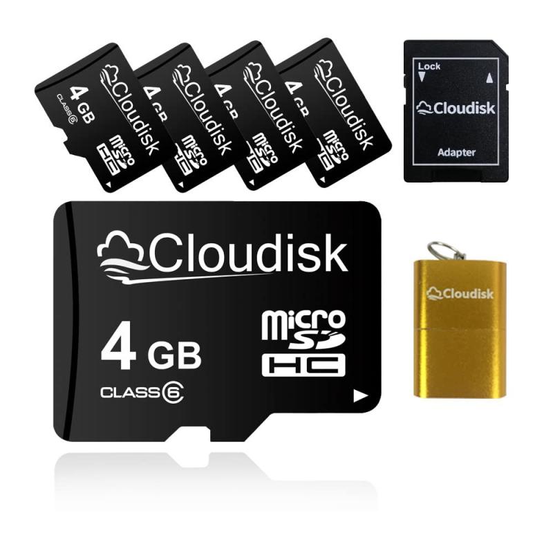 Cloudisk Micro SDカード4 GB(5個セット) フラッシュカード クラス6Micro SDHC、SDアダプタ、カードリーダー（4 GB）