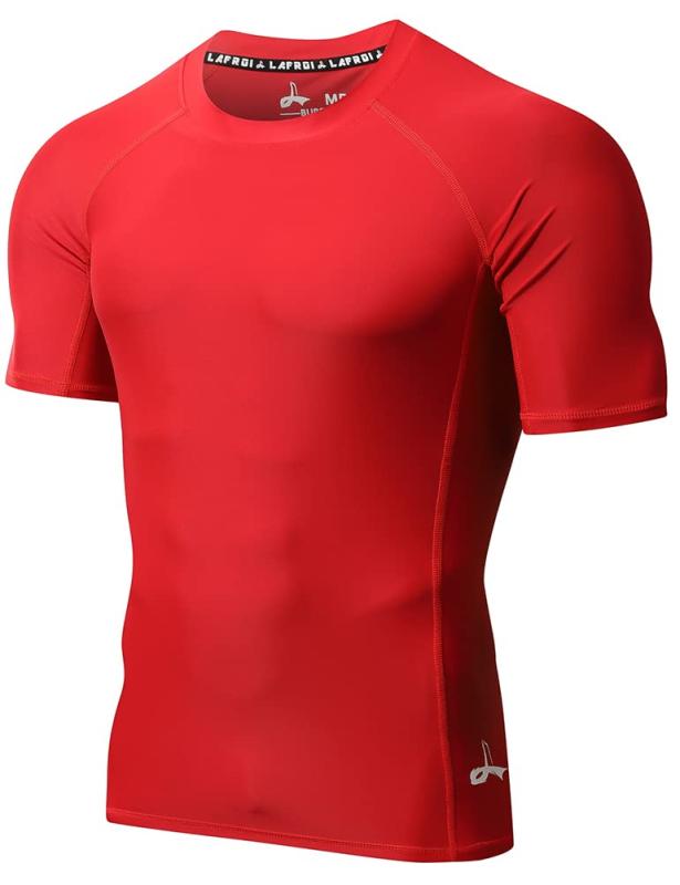  高機能 メンズ オールシーズン 半袖 コンプレッションウェア ラッシュガード 競泳水着 -CLY02 Sym Red Size LG