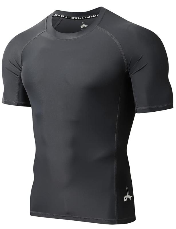  高機能 メンズ オールシーズン 半袖 コンプレッションウェア ラッシュガード 競泳水着 -CLY02 Sym Dark Grey Size MD