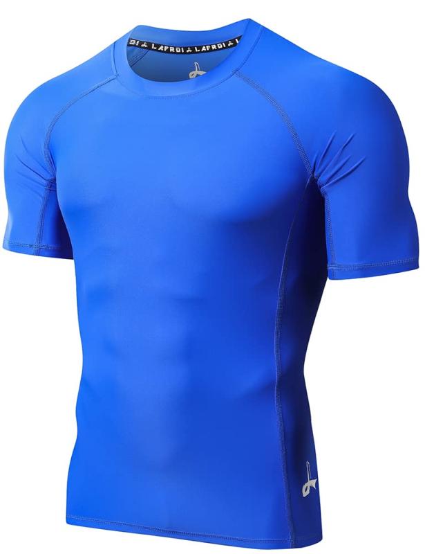  高機能 メンズ オールシーズン 半袖 コンプレッションウェア ラッシュガード 競泳水着 -CLY02 Sym Blue Size MD