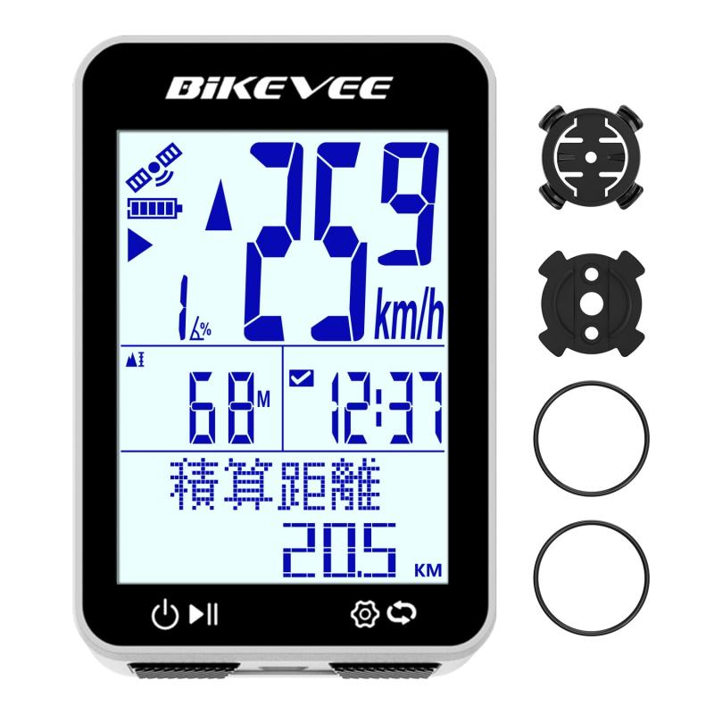 Bikevee GPS ワイヤレス 自転車用スピードメーター サイクルコンピューター 自動スタートストップ 自動バックライト 防水 走行距離計 MPH KM/H 2.4インチFSTN段式ディスプレイ 標準マウント付 9言28時間ロングバッテリー駆動・9言語対応：650mAh充電式バッテリーで最大28時間連続使用可能。表示は英語、ドイツ語、中国語、チェコ語、ポーランド語、フランス語、韓国語、スペイン語、イタリア語に対応見やすい2.4インチFSTN段式ディスプレイ＆自動バックライト：速度、距離、走行時間、平均/最大速度、高度などを一目で確認可能。周囲の明るさに応じて自動バックライト点灯自動スタート／ストップで操作いらず：走行開始で自動計測開始、停止で自動一時停止。手動操作不要で初心者でも簡単五星GPS定位による正確なワイヤレス走行計測：GPS、BDS、Glonass、Galileo、QZSSに対応。配線不要でハンドル周りすっきりIPX7防水＆標準マウント付属：IPX7防水仕様。標準マウント、六角ネジ、六角レンチ、スポンジ、USB-Cケーブル付属。サイズ70×45×16 mm、重量約50g