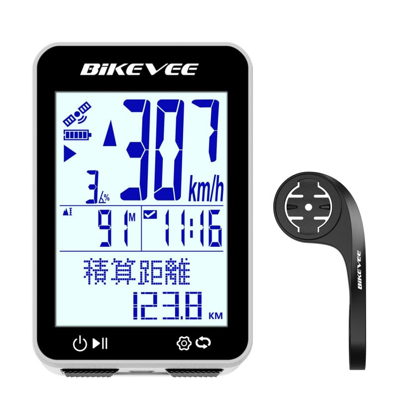 Bikevee GPS ワイヤレス 自転車用スピードメーター サイクルコンピューター 自動スタートストップ 自動バックライト 防水 走行距離計 MPH KM/H 2.4インチFSTN段式ディスプレイ アウトフロント延長