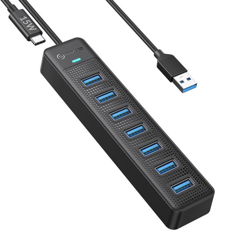 樂天商城 - PHIXERO 7ポートUSB 3.0 ハブ 15CMケーブル 5Gbps高速転送 USBマルチポートアダプター PC用USBハブ Windows/XPS/Mac OS/Linux