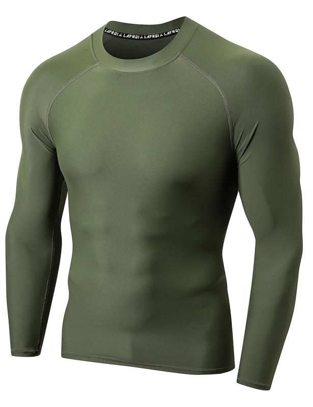  メンズ 長袖 UPF 50+ シャツ コンプレッション BJJ スイム ラッシュガード-CLY10 Olive Size MD