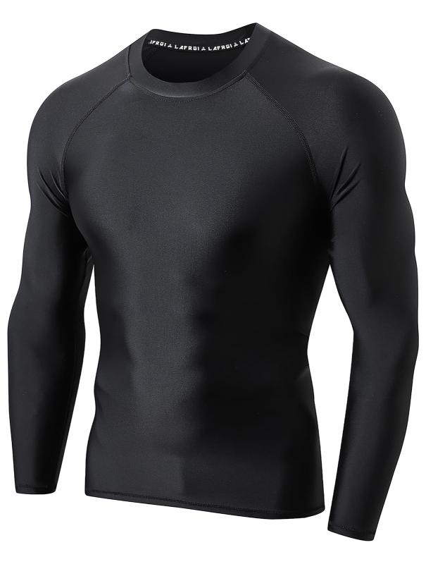  メンズ 長袖 UPF 50+ シャツ コンプレッション BJJ スイム ラッシュガード-CLY10 Black Size LG