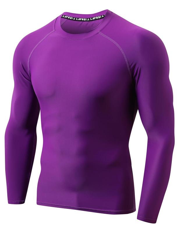  メンズ 長袖 UPF 50+ シャツ コンプレッション BJJ スイム ラッシュガード-CLY10 Purple Size LG
