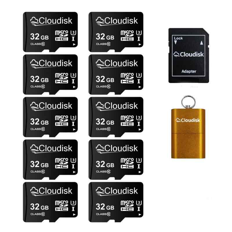 Cloudisk Micro SDカード32 GB(10個セット) フラッシュカードクラス10 A 2 U 3 Micro SDHC、SDアダプタ、カードリーダー（32 GB）
