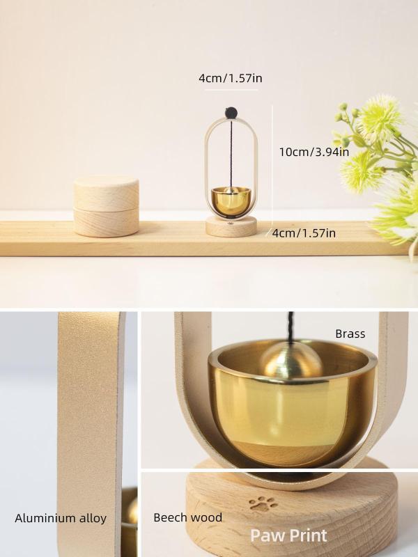 RoothouseStoreのペット 仏具 おりん 真鍮製 ペット 仏具 おりんセット 綺麗な音色 ペット 仏壇 おりん 天然木製 ペット供養 メモリアル ミニおりん コンパクト 動物 ペット 猫犬の足跡 かわいい｜アングル3