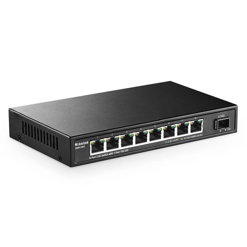 MokerLink 8 Port 2.5G Ethernet Switch with 10G SFP, 8 x 2.5G Base-T Ports Compatible with 10/100/1000Mbps, Metal Unmanaged Fanl