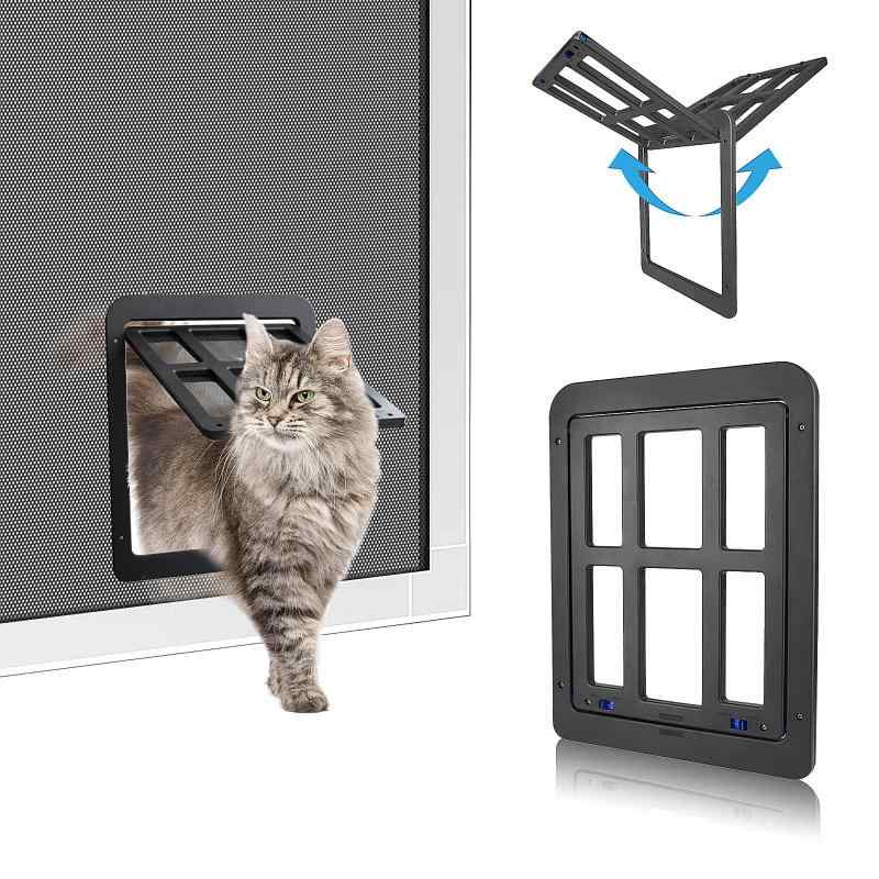 PETLESO 猫用ドア ペット用網戸ドア マグネット式閉鎖 ロック可能 ペットの自由出入り通路、 猫＆小型犬向け、ブラック