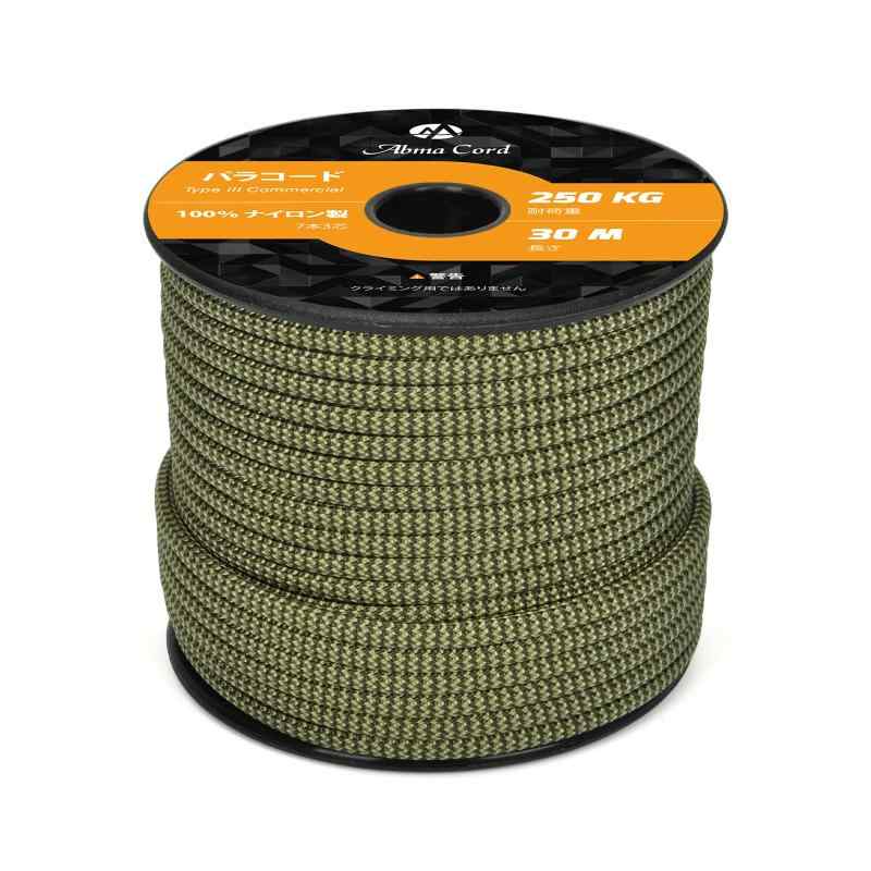 Rakuten - Abma Cord パラコード 4mm 7芯 耐荷重250kg 100%ナイロン 30M - アーミーグリーン＆アボカドグリーン
