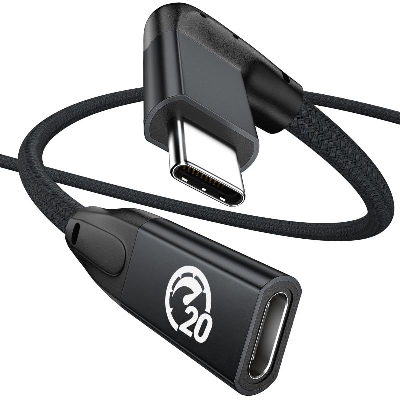 UseBean USB type C 延長ケーブル L字型 0.5M, 直角90度 USB-C 3.2 Gen 2 20Gbps高速データ転送PD 100W急速充電USBCオス-USBCメス 4K@60HZ映像出力 タイプc延長コード iPhone 16