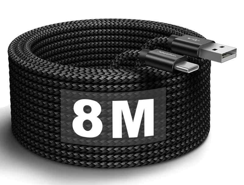 USB Type C ケーブル [超長い 8m 充電のみ] CLEEFUN タイプC ケーブル 長い【ご注意】防犯カメラの充電には対応していません。データ転送、モニター、ビデオ出力、VR機器への接続はサポートされていません。パソコンのUSBポートは出力電力が低いため、パソコンのUSBポートを使用して機器を充電しないでください【ご注意】最適な充電性能を得るには、純正のUSB急速充電アダプターのご使用をお勧めします。ケーブルが長いほど抵抗値が高くなり、標準の短いケーブルよりも充電速度が遅くなります【日常充電対応】このUSB A - USB C 充電ケーブルは、QC2.0/3.0急速充電に対応し、最大出力は5V/3A（15W）です【8メートルの長さ】届きにくいUSBポートや離れた場所にある充電器にも簡単に接続できます。リビング、寝室、車内、ホテルなど、様々な場所で活躍します【超耐久性】二重編みの高強度ナイロン素材を使用。50Nの引張強度試験と2万回以上の曲げ試験に合格しており、非常に頑丈で耐久性に優れています【安全性の向上】内蔵の56kΩ抵抗器により、短絡、過充電、過熱からデバイスを効果的に保護します