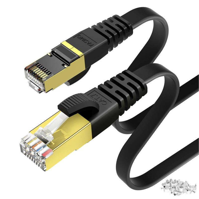 30m KASIMO LANケーブル CAT7 フラット 薄い型 10Gbps 600Mhz/s 高速 有線lanケーブル STP 金ツメ 爪折れ防止 RJ45 wifiケーブル カテゴリー7 フラットケーブル (30m, ブラック)