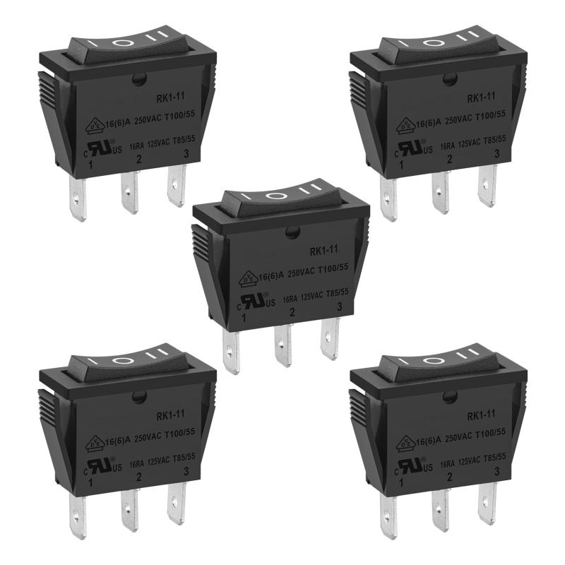 Rakuten - Heschen ロッカースイッチ ON-OFF-ON SPDT 3端子 15A 250VAC ブラック 5個パック