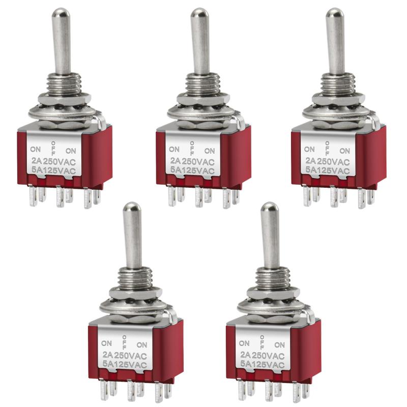 Rakuten - Heschen 5個 ミニチュアトグルスイッチ MTS-203 DPDT ON-OFF-ON 6極 3ポジション 保持型 2A 250V 6A 125V 小型 電子工作 DIY 模型 自動車 汎用