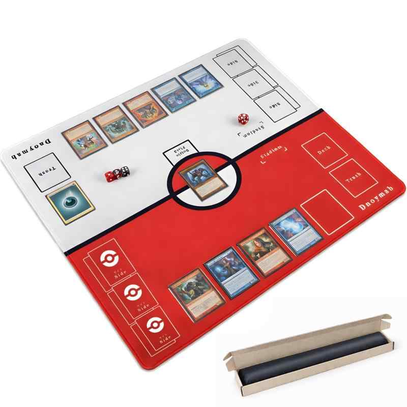 Rakuten - Dnoymab フルサイズ プレイマット 60×60cm 折り目なし TCG ラバー カードゲーム用 マット トレーディング 2人用 滑り止め 全面縫製 軽量・持ち運び 収納バッグ付き (赤/白い, 軽量2mm)