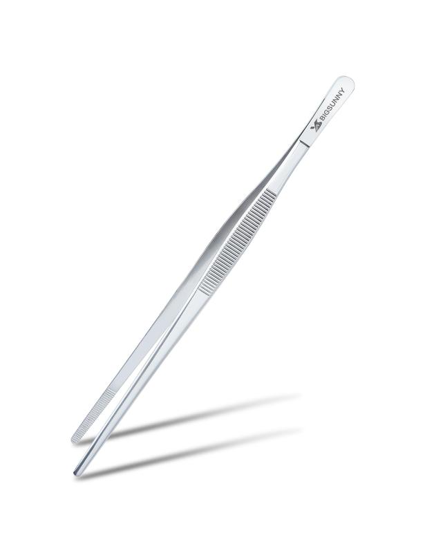 BIGSUNNY 8.5インチ ステンレススチール フードピンセット 精密な鋸歯状の先端 フードトング