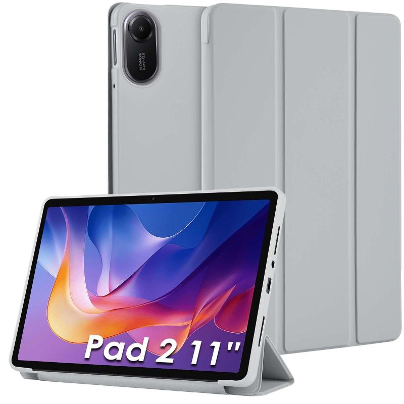 樂天商城 - Bighan For Xiaomi Redmi Pad 2 ケース 三つ折スタンドタブレットケース PUレザー 耐衝撃 軽量 多角度調節 自動スリープ/ウェイクアップ Redmi Pad 2 対応 全面保護カバー (グレー)