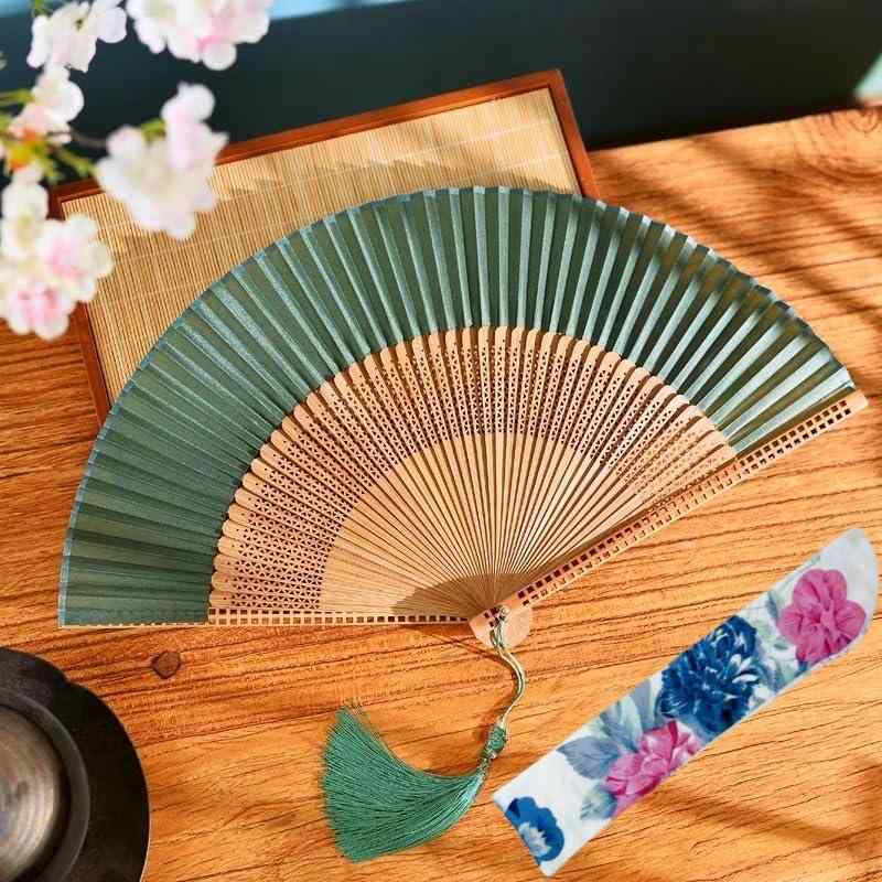 Rakuten - Sarkovos扇子レーディスメンズ 竹扇男女兼用和装小物 おしゃれ高級竹扇子 天然竹 綺麗 花柄 蝶柄 和装小物 和風 上品 華やか扇子袋付きお祭り お土産 プレゼント (緑B)