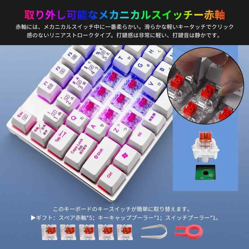 【日本語配列】e元素メカニカル式ゲーミングキーボード 赤軸・青軸を採用 フルサイズ109キー Type-C USB有線接続 全キー防衝突 RGB発光LEDバックライト付き Windows/Mac OS対応 オフィス/ゲーム用JP