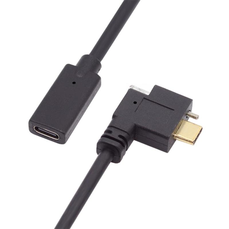 cablecc 直角 10Gbps USB 3.1 USB-C Type C 延長データ スクリュー ロック ケーブル オス-メス Realsense カメラ VR Quest Link用