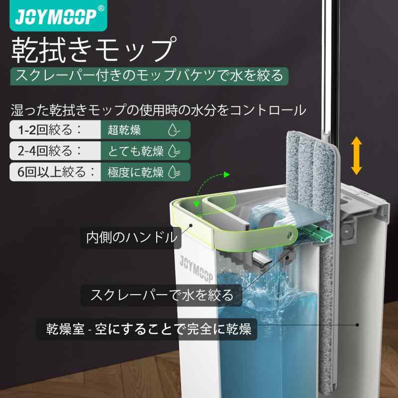 JOYMOOP モップとバケツ 絞り器付きセット ホワイトフラットスクイーズモップバケツセット 床掃除用 ウェットドライモップ 壁用 ロングハンドル付き壁クリーナー ハードウッドフロアモップ root-house-10181280 RoothouseStore サンプル画像3