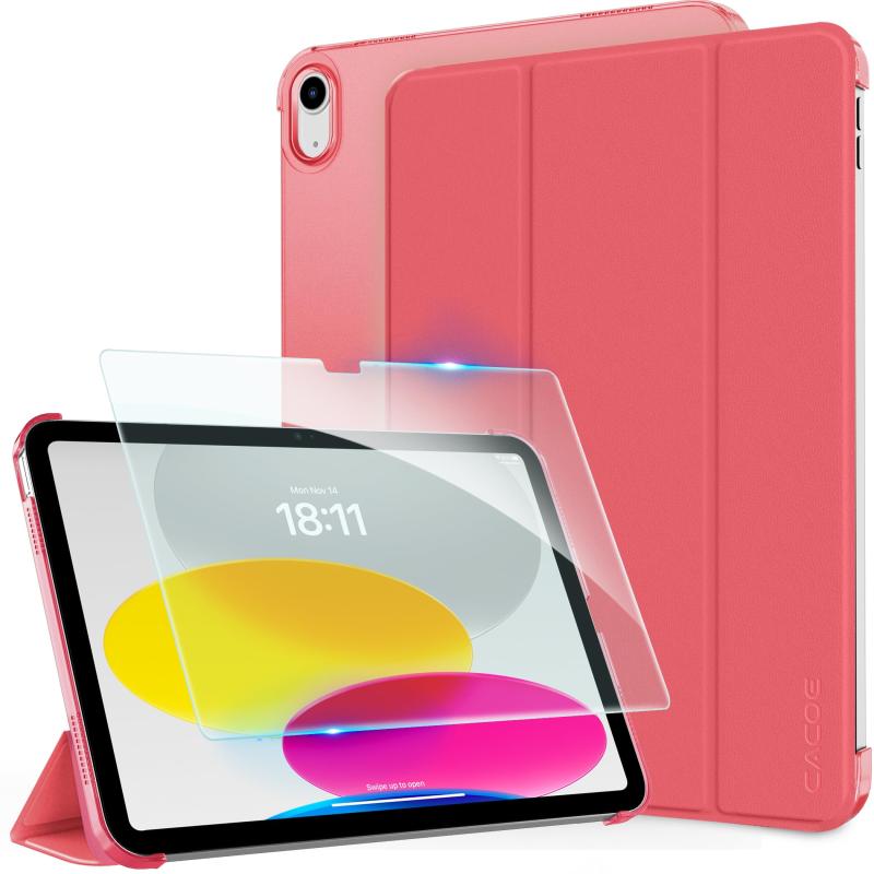 [iPad 11世代 10世代 ケース ガラスフィルム セット]CACOE ipad a16 2025 11/10.9インチ 2022 スイカレッド