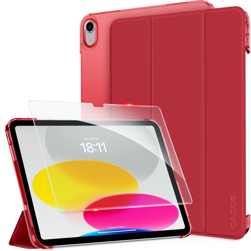 [iPad 11世代 10世代 ケース ガラスフィルム セット]CACOE ipad a16 2025 11/10.9インチ 2022 レッド