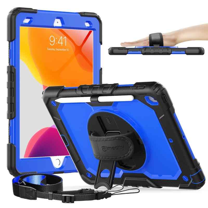 Timecity iPad 10.2インチ 専用ケース 耐衝撃 第9世代/第8世代/第7世代 2021/2020/2019モデル ハンドグリップ/ショルダーストラップ付き 横置き/縦置き 360度回転スタンド ペン収納 仕事現場 保護フィ