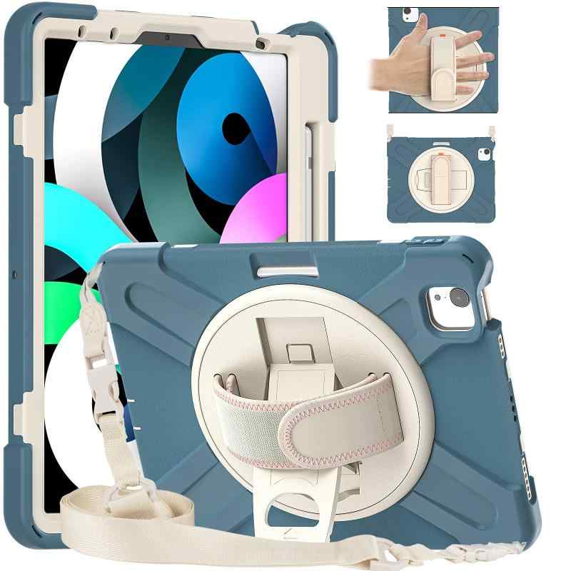 Moogukadan iPad Air 11インチ2026 2025 2024 /Air 第4 5世代10.9インチ/iPad Pro 11 第4 3 2 1世代用のケース 斜め掛け カラフル 360°回転 スタンド ショルダーストラップ ハンドベルト