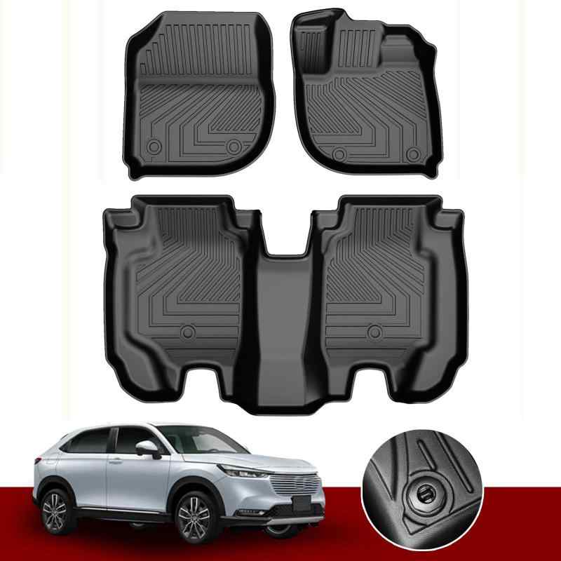 YORKNEIC 新型 ヴェゼル フロアマット RV系 RV3 RV4 ヴェゼルe HEV RV5 R3.4～現行 車種専用設計 防水 3D 立体 カーマット ラバーマット TPE素材 フロント＆セカンド 汚れ/傷防止 ブラック アウトドア